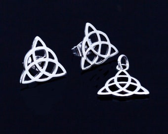 Triquetra stud earrings and charm set, Celtic knot set, Irish, Holy trinity, mind, body spirit jewelry, St Patricks gift trinity knot