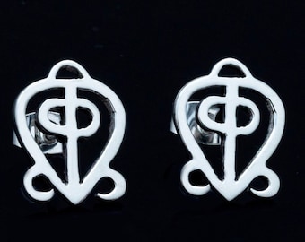 Love stud earring, Adinkra earrings for infinite love, jewelry for relationships, anniversary couples gift ideas, Odo Nnyew Fie Kwan