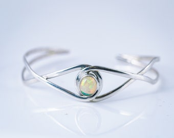 Opal cuff bracelet, sterling silver, October birthstone, Mothers Day gift for her