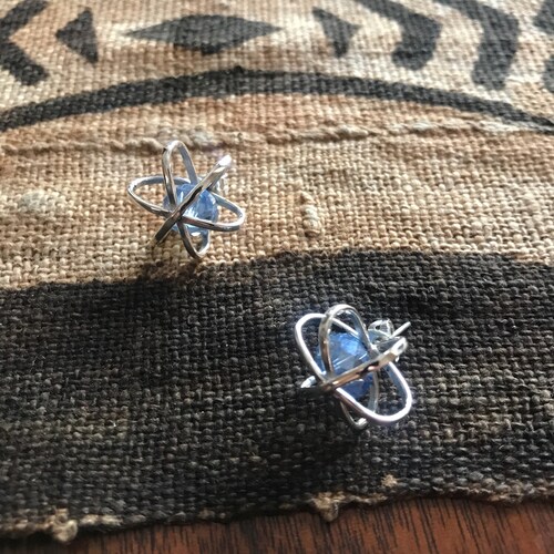 Atom Earring Sterling shops silver with blue crystal Chester Allen science inspired jewelry art Like Attract Like Earrings
