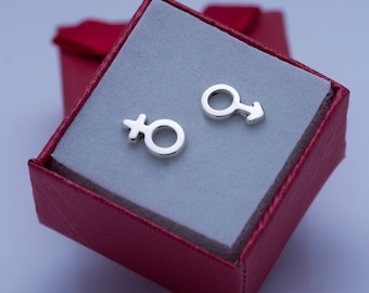 Male Female symbol earrings, Gender fluidity, CIS stud earrings, small silver earring