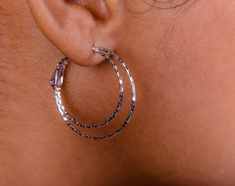 Double strand hoop earrings, Silver Hoop earrings, Earrings with lever back closure