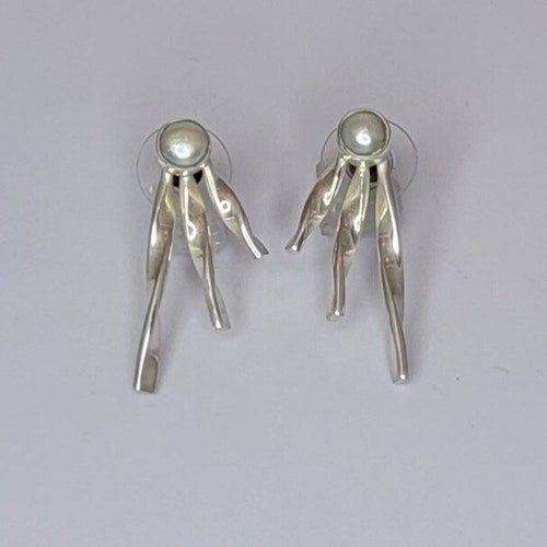 Shops Pearl Earrings set in sterling silver, Chucks and pearls, jewelry for wedding, bridal set, or zoom meeting, 30th anniversary gift