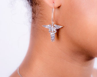 Sterling Silver Caduceus Earrings: Handmade Medical Jewelry