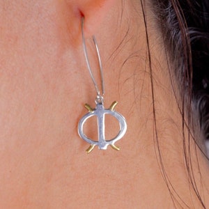 Silver drop earrings, meaningful jewelry, Ghana and Akan culture, Adinkra symbol, Wawa Aba, gift for toughness, recovery, strength
