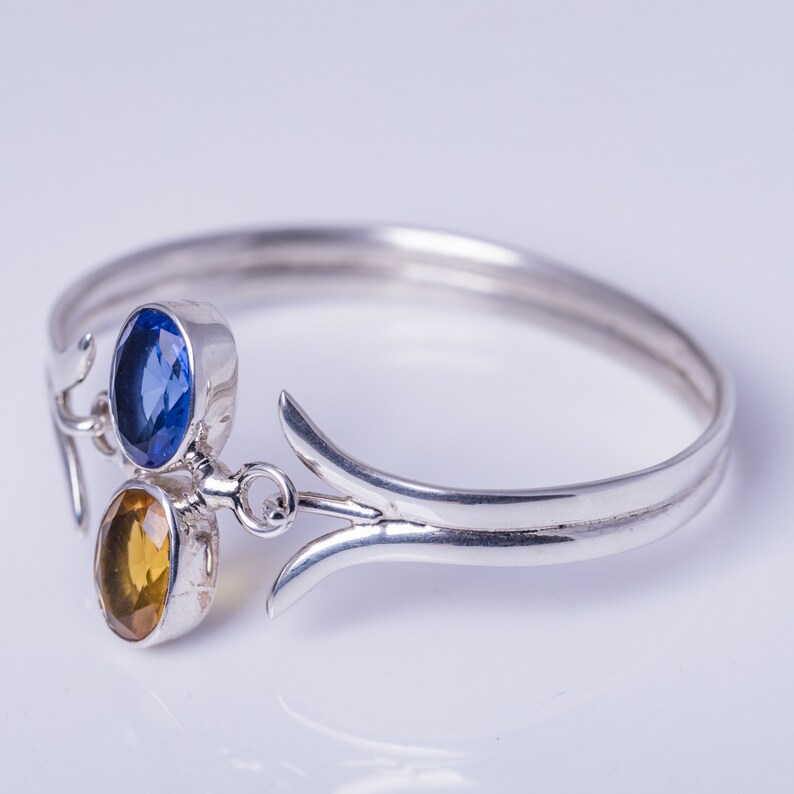 Blue and Golden topaz ring set in sterling silver, unique double gemstone, handmade jewelry gift, November and December birthstone image 9