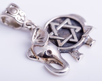 Unique Elephant Star of David pendant, sterling silver Jewish necklace, Gift for Hanukkah, purim