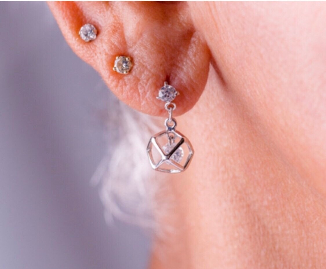 Mothers Day Gift, Sparkling chemistry earrings, science gift for her, silver dainty dangles, graduation gift