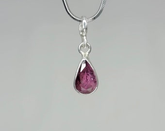 Pink tourmaline charm necklace, October birthstone, handmade in sterling silver