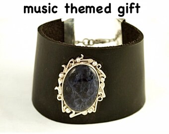 Music themed Gift, Wide Leather Bracelet, Calming, gift for expression