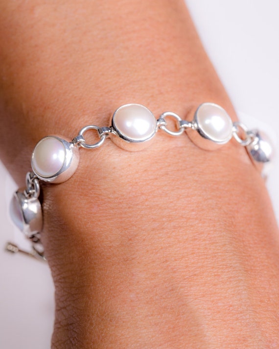 Pearl Bracelet, Sterling Silver, Natural, Fresh Water Link