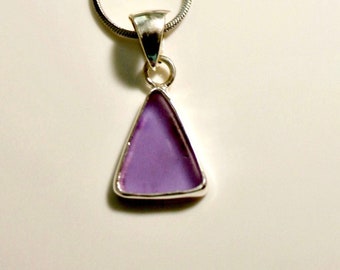 Purple sea glass necklace, triangle seaglass pendant, August gift ideas, beach tropical jewelry, sea comers gift, summer memories