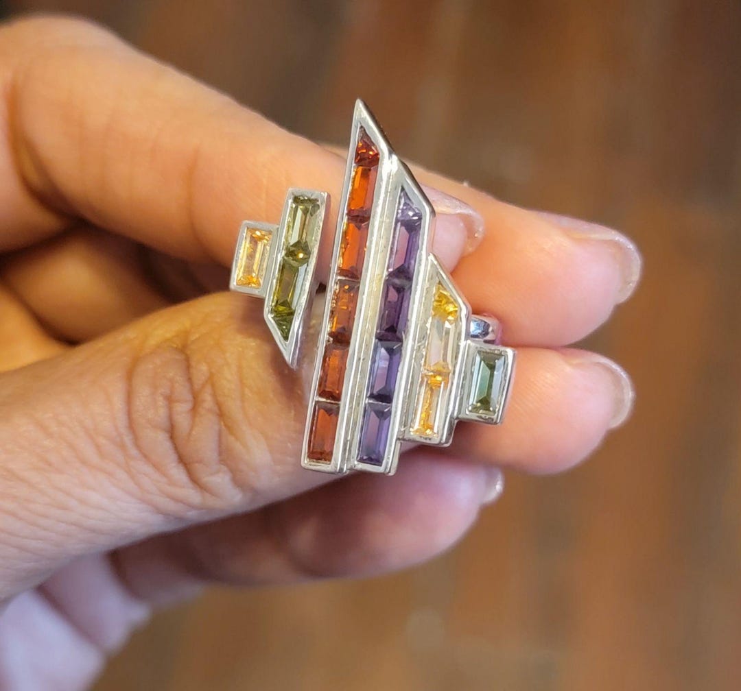 Statement Multi Color Crystal Ring, Sterling Silver, Chester Allen ...