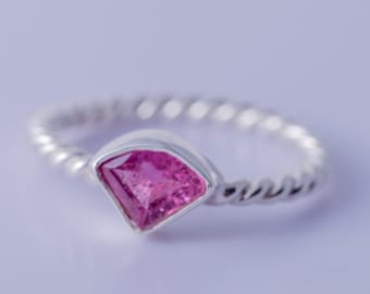 Pink tourmaline ring, set in twisted sterling silver, Stone of love, and mental healing