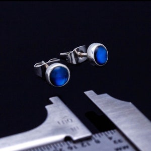 Boucles d'oreilles bleu saphir, petites, rondes, bleu foncé, clou d'oreille, bijoux en pierres précieuses pour homme ou femme, cadeau d'anniversaire de septembre image 3