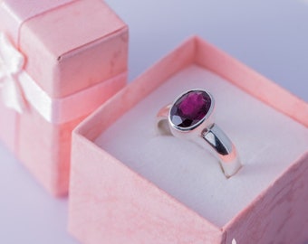 Pink tourmaline ring, sterling silver, faceted Stone of love, and mental healing