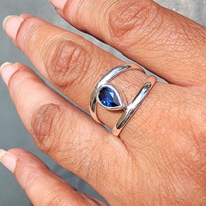 Genuine sapphire ring, September birthstone, gift for 45th anniversary,  Handmade faceted blue solitaire set in sterling silver