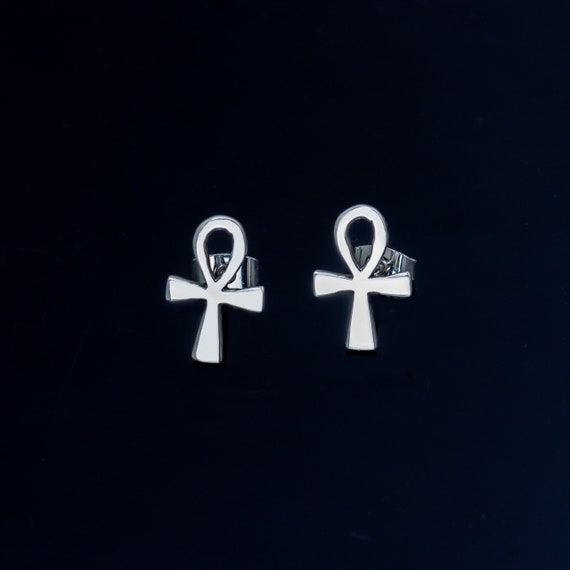 Ankh Stud Earrings Sterling Silver Studs Egyptian Coptic Cross