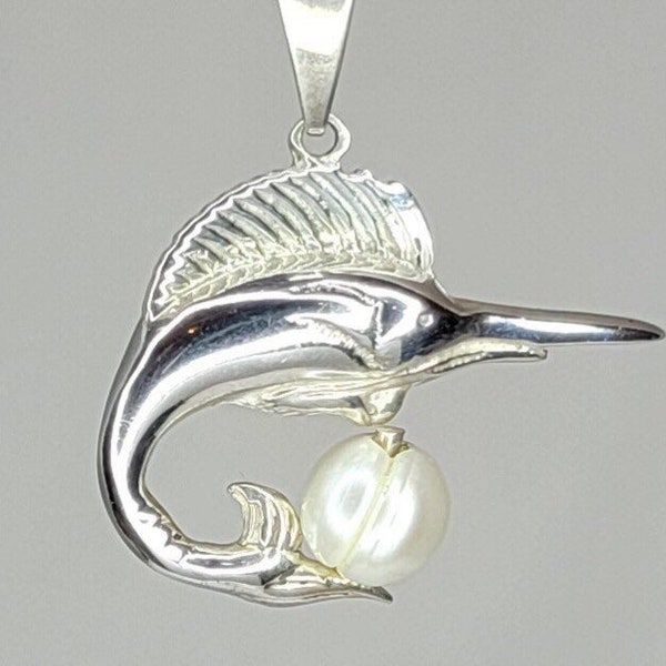 Marlin necklace, sterling silver, handmade nautical jewelry gift