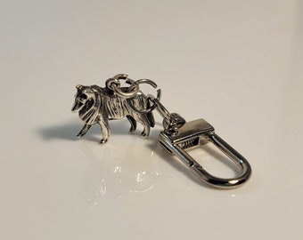 Dog keychain, sterling silver, handmade gift for Collie owner