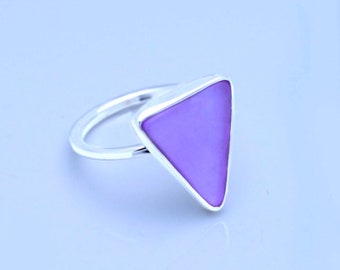 Purple sea glass ring, large triangle seaglass ring, sterling silver handmade beach tropical jewelry, pinky ring