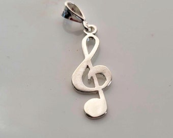 Treble clef Pendant, Sterling silver, music note jewelry