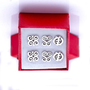 3 single stud earring set, Adinkra symbol gift set image 6