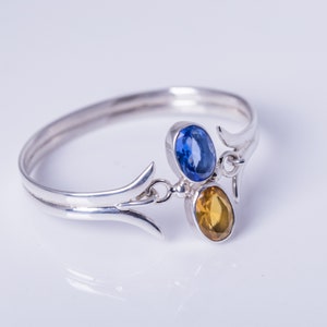 Blue and Golden topaz ring set in sterling silver, unique double gemstone, handmade jewelry gift, November and December birthstone image 7