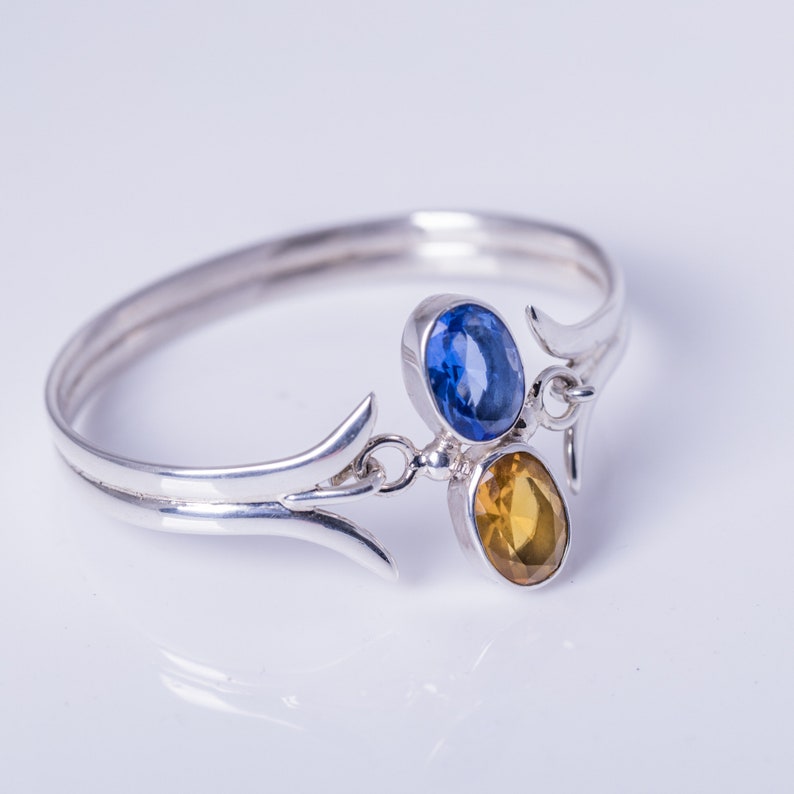 Blue and Golden topaz ring set in sterling silver, unique double gemstone, handmade jewelry gift, November and December birthstone image 7