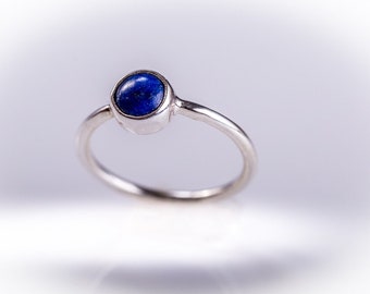 Sterling Silver lapis ring, round lapis lazuli December birthstone handmade dainty jewelry perfect as a pinky ring, Christmas gift