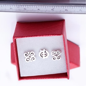 3 single stud earring set, Adinkra symbol gift set image 1