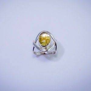 Gold color rutilated quartz ring, sterling silver handmade gemstone ring, statement jewelry, gift for her image 2