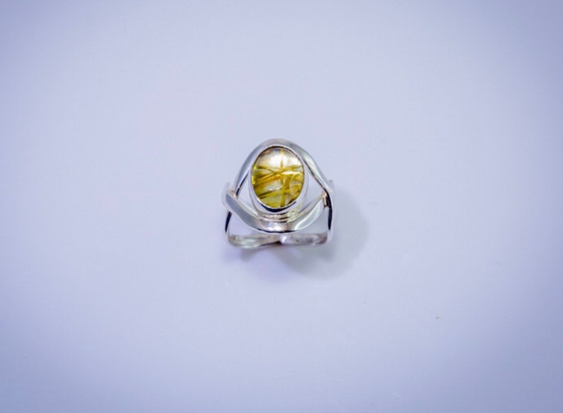 Gold color rutilated quartz ring, sterling silver handmade gemstone ring, statement jewelry, gift for her image 2