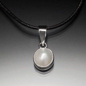 Silver Pearl Pendant, mens pearl necklace, Wedding and Bridal jewelry, June birthstone