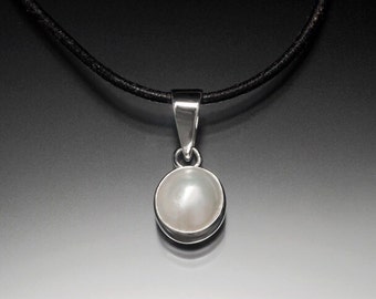 Silver Pearl Pendant, mens pearl necklace, Wedding and Bridal jewelry, June birthstone