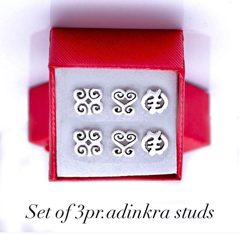 3 single stud earring set, Adinkra symbol gift set image 8