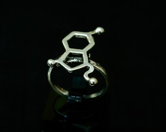 Serotonin Molecule adjustable sterling silver ring, science gift