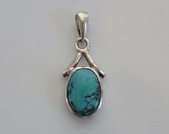 Turquoise pendant set in Sterling silver, blue necklace, Turquoise stone, handmade jewelry, December birthstone