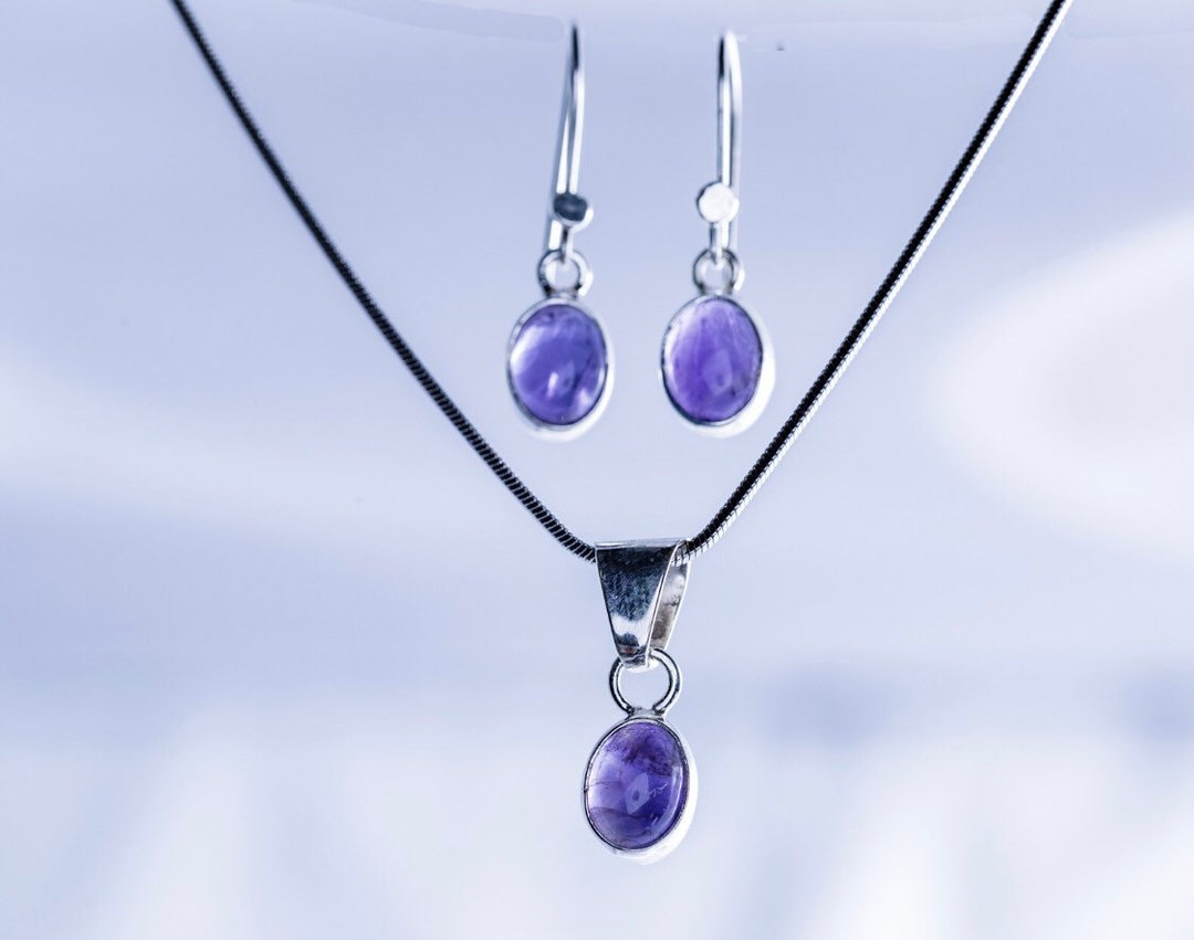 Amethyst Necklace and Earrings Set: February Birthstone Jewelry - Etsy