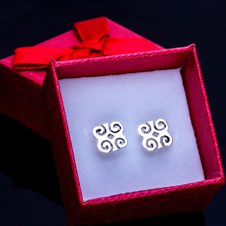 3 single stud earring set, Adinkra symbol gift set image 5