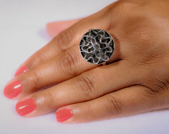 Handmade Sterling Silver Abstract Statement Ring: Oxidized Jewelry