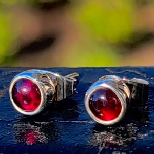 Garnet earrings, sterling silver studs, January birthstone, handmade jewelry Mothers Day gift