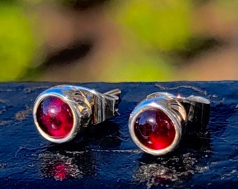 Garnet earrings, sterling silver studs, January birthstone, handmade jewelry Mothers Day gift