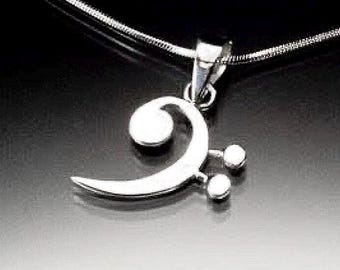 Bass clef necklace, Sterling silver, handmade, bass pendant, great gift for band members, music teachers and music lovers