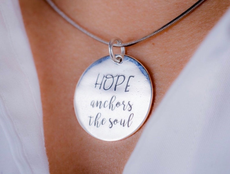 Bible verse necklace, Hebrew 6:19, hope anchors the Soul. Christian message gift. image 7