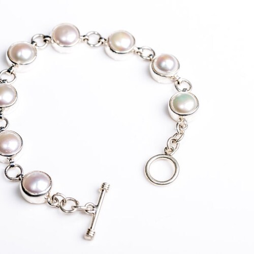 Sterling Silver Pearl Bracelet: Freshwater Link Bridal Jewelry