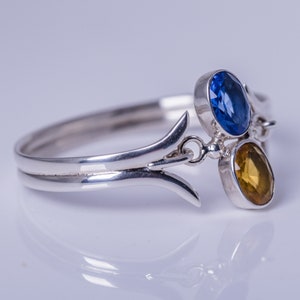 Blue and Golden topaz ring set in sterling silver, unique double gemstone, handmade jewelry gift, November and December birthstone image 10
