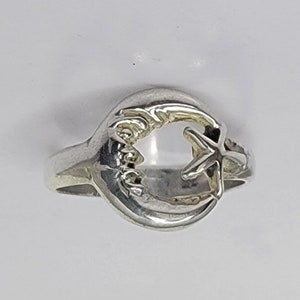 Crescent Moon and Star ring, sterling silver