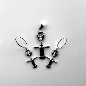 Akwaba Doll Necklace set, Silver fertility dolls, akua&#39;ba jewelry gift