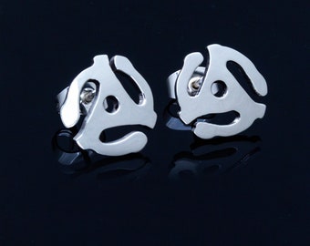 45 rpm adaptor stud Earrings, music jewelry, retro 70&#39;s, gift for her, DJ gift, Handmade jewelry, mens earrings